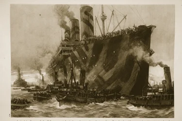 Przybycie do Francji amerykańskiego transportowca Leviathan, niegdyś niemieckiego liniowca Vaterland, z 12 000 amerykańskich żołnierzy na pokładzie, 1914-19