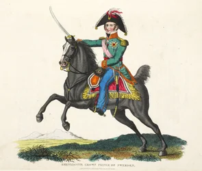 Bernadotte, następca tronu Szwecji, wyd. Richard Evans, inż Romney, ilustracja z Historycznego sprawozdania z bitwy pod Waterloo autorstwa Williama Mudforda, 1816