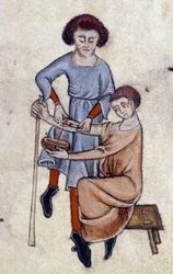 Upuszczanie krwi, z psałterza Luttrella, ok. 1325-35 (welum)