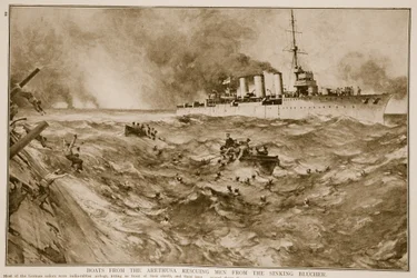 Łodzie z Aretuzy ratujące mężczyzn z tonącego Bluchera, 1914-19