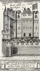 Bristol Castle, według mapy Bristolu Jamesa Millerda z 1673 r., z „Krótkiej historii ludu angielskiego” J.R. Greena, opublikowanej w 1893 r.
