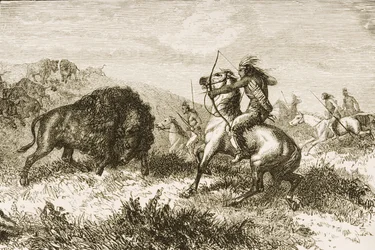 Buffalo Hunting on the Great Plains między St. Louis a Denver, ok. 1870, z „American Pictures”, wydanej przez The Religious Tract Society, 1876