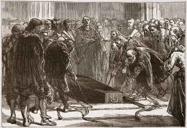 Pogrzeb Lutra w Schloss-Kirk w Wittemberdze, ilustracja z Historii protestantyzmu Jamesa Aitkena Wyliego (1808-1890), wyd. 1878