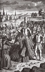 Płonący męczennicy, ilustracja z "Foxes Martyrs" ok. 1703 r. (litografia)