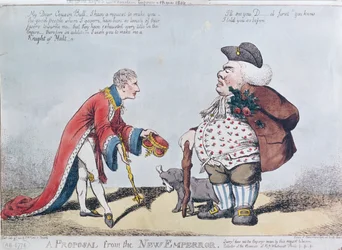 Karykatura szydząca z Napoleona w czasie proklamacji Napoleona na cesarza 18 maja 1804 r. 9 lipca 1804 r.