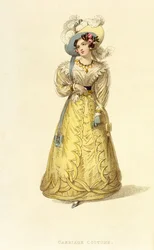 Kostium powozowy, talerz z modą z Ackermanns Repository of Arts, ok. 1827 r.