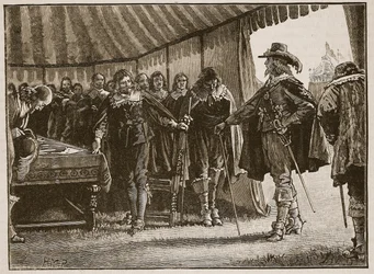 Charles and the Scottish Commissioners, ilustracja z Cassells Illustrated History of England (zdjęcie w sepii)