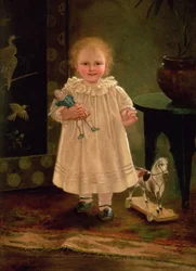 Dziecko z lalką i koniem-zabawką, ok.1840