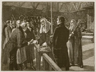 Konferencja między izbami parlamentu, 1835, ilustracja z Cassells Illustrated History of England (zdjęcie w sepii)