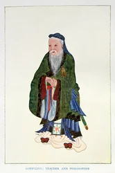 Konfucjusz (551-479 p.n.e.): Nauczyciel i Filozof, frontispis "Myths and Legends of China", Edward T.C. Werner, pub. by George G. Harrap  Co.