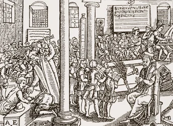 Współczesny drzeworyt gimnazjum Tudorów