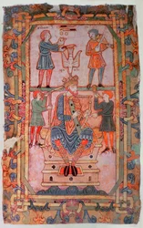 Cott Tib C VI f.30v David grający na harfie, z psałterza Tyberiusza, Winchester, ok.1050 (welum)