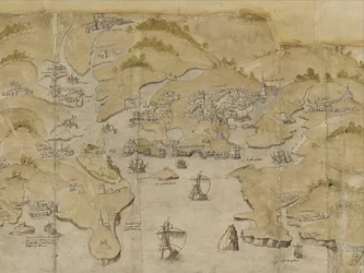 Bawełna Augusta I. i. 38 Mapa wybrzeża między Fowey i Salcombe, w tym Plymouth. Część panoramicznej mapy wybrzeża od Land