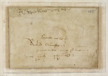 Bawełna MS Vespasian F XIII f.123 Sygnatura Richarda „lojalność mnie kłamię” obok podpisu Edwarda V