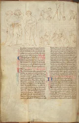Cotton Nero D. I f.23v Budowa wieży Clifforda w St Albans, z „Żywotów Offas” (welum)