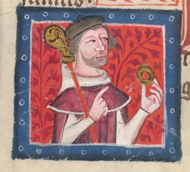 Bawełna Nero D VII fol.87v Henryk z Blois, ze „Złotej Księgi St. Albans” Thomasa Walsinghama