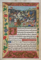 Bawełniany Wespazjan A xvii, f.13v, Król Anglii dosiadający białego konia, ścigający uciekającego króla Francji, z podręcznika Roberta de Balsaca o wojnie o instrukcje księcia, c.1490 (wellum)