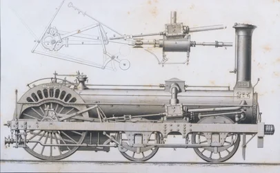 Lokomotywa kolejowa Cramptons Railway Locomotive z Cyclopaedia of Useful Arts & Manufactures, pod redakcją Charlesa Tomlinsona, ok. 1880 r.