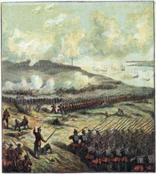 Wojna krymska (1853-1856): bitwa pod Inkermanem 5/11/1854 między Rosją a zwycięską koalicją brytyjską, francuską i turecką. Bitwa pod Inkermanem