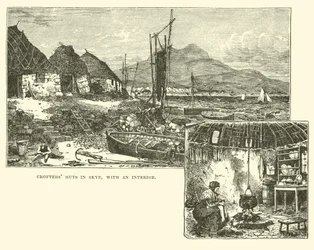 Chaty Crofters w Skye, z wnętrzem