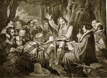 Cromwell przed bitwą pod Dunbar, 1650, ilustracja z Hutchinsons Story of the British Nation, c.1923