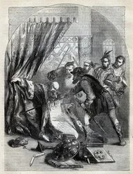 Śmierć kardynała Beatona, 29 maja 1546 - Kardynał David Beaton (ok. 1494-1546), arcybiskup St Andrews, zamordowany podczas reformacji szkockiej - rycina z „History of England” Cassell Petter & Galpin, Londyn (1890)