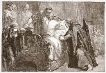 Śmierć Fryderyka Mądrego, elektora saskiego, ilustracja z Historii protestantyzmu Jamesa Aitkena Wyliego (1808-1890), wyd. 1878
