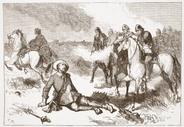 Śmierć Gustawa Adolfa, ilustracja z Historii protestantyzmu Jamesa Aitkena Wylie (1808-1890), wyd. 1878