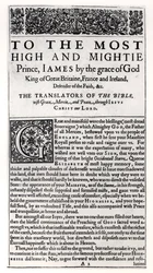 Strona dedykacyjna w Piśmie Świętym, wyd. autor: Robert Barker, 1611
