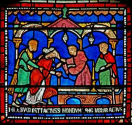 Fragment okna cudów przedstawiający historię Juliany z Rochester