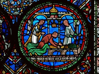 Fragment cudownego okna przedstawiający Williama Kelletta i Adama Forrestera