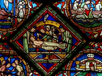 Fragment wschodniego okna Kaplicy Trójcy przedstawiający Złożenie do grobu