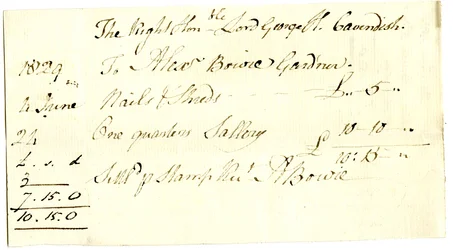 Devonshire MSS AS 3101, folio z pakietu rachunków uregulowanych przez Pinder Simpsona dla Lorda George