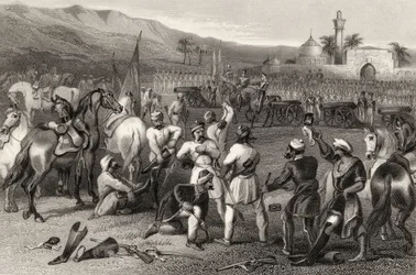Rozbrajanie 11. Nieregularnej Kawalerii w Berhampore w 1857 r., z „Historii indyjskiego buntu” opublikowanej w 1858 r.