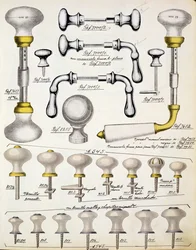 Klamki do drzwi, z katalogu handlowego artykułów gospodarstwa domowego i okuć, ok. 1890-1910