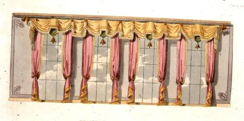 Zasłony okienne do salonu, płyta 92 z Repozytorium Sztuki Ackermanna, wydana w 1816 r. (kolor litho)