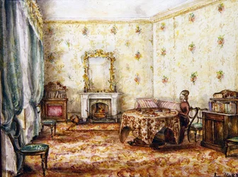 Wnętrze salonu w wiejskim domu, ok.1848 (akwarela na papierze)