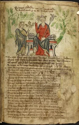 Edward II siedzący na tronie, z berłem w lewej ręce i prawą ręką dotyka korony. Niewielka figurka (prawdopodobnie personifikacja Walii) proponuje mu kolejną koronę (prawdopodobnie koronę Szkocji). Uważa się, że druga cyfra to an