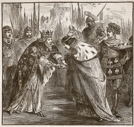 Edward odbiera króla Jana z Francji, ilustracja z Cassells Illustrated History of England (zdjęcie w sepii)