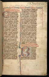 Egerton 3142, f.1r, Tekst z iluminowanym inicjałem „B”, z Historii Regum Britanniae, Geoffrey, z Monmouth, c.1294 (wellum)
