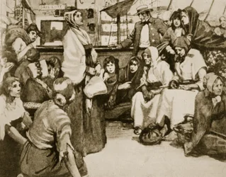 Elizabeth Fry rozmawiająca z więźniami na statku ze skazańcami