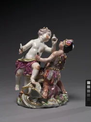 Europa i Ameryka, wyprodukowany przez Fabrykę Porcelany Chelsea, ok. 1760