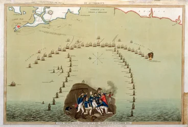 Ever Memorable Battle off Cape Trafalgar, 21 października 1805, opublikowana przez Laurie & Whittle, 12 grudnia 1805 (kolorowa akwatinta)
