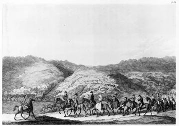 Wyprawa w głąb lądu prowadzona przez de Mist, z Podróży w Afryce Południowej Hinricha Lichtensteina, ryt. George Corbould, 1812