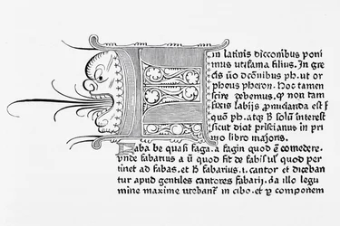 Faksymile strony z Catholicon, wydrukowane przez Johannesa Gutenberga, Moguncja, 1460