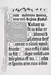 Faksymile strony z psałterza, wydrukowane przez Johanna Fusta i Petrusa Schoiffera, Moguncja, 1459