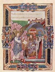 Faksymile strony z Benedyktu Ethelwolda przedstawiającego Zwiastowanie, z książki The Church of England: A History for the People, wydanej ok. 1910 r.