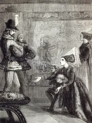 Pierwsze spotkanie Edwarda IV i Lady Elizabeth Gray, ilustracja z „Ilustrowanej historii Anglii Cassella”