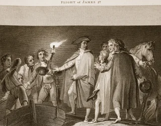 Lot Jakuba 2nd, ilustracja z David Hume The History of England, wyd. R. Bowyer, Londyn, 1812 r.