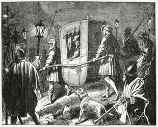 Ucieczka cesarza Karola V w 1552 z protestanckich sił luterańskich pod dowództwem elektora Maurycego Saksonii, 1882
